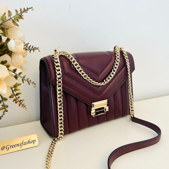 Michael Kors Whitney Medium Quilted Shoulder Bag Oxblood - Picture 1 of 12